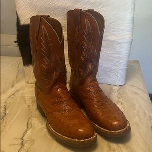Men’s Lucchese Full Quill Ostrich Western Cowboy Boots Size 13